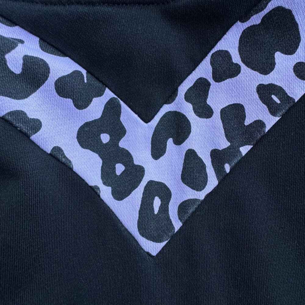 ROCKETS OF AWESOME Sweatshirt Hoodie Dress Girls 7 Black Purple Leopard - Picture 4 of 7